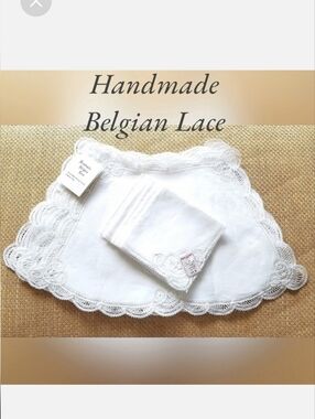 Belgian Handmade White Lace 6pc Placemat & Napkin Set NWT